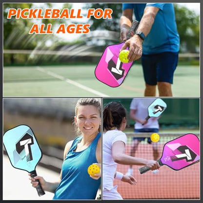TADHG Pickleball Paddle Set 2 Lightweight 8.4oz Paddles with Honeycomb Core Spin-Friendly Surface 4 Balls - color: 06.Pink