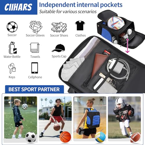 Soccer Bag - Soccer Backpack with Ball Holder,Sport Equipment Bags gifts for soccer stuff Water resistant Includes Separate Cleat Fit Basketball Volleyball Football - color: blue