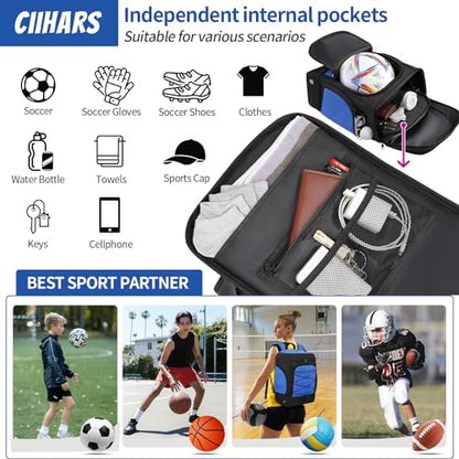 Soccer Bag - Soccer Backpack with Ball Holder,Sport Equipment Bags gifts for soccer stuff Water resistant Includes Separate Cleat Fit Basketball Volleyball Football - color: blue
