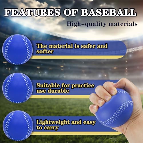 Foam Baseballs, 9 Inch Soft Baseballs Training Pitch Stress Ball with Drawstring Bag - color: Blue 4Pack
