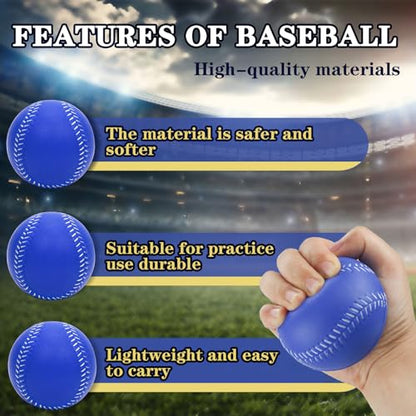 Foam Baseballs, 9 Inch Soft Baseballs Training Pitch Stress Ball with Drawstring Bag - color: Blue 4Pack