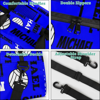 Custom Volleyball Gym Bag Duffel Bag for Women Men, Personalized Name Sport Bag Overnight Bags Customized Travel Weekender Bag, Navy - color: Navy