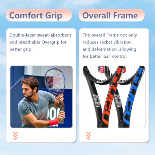 Adult 2 Player Tennis Racket Perfect for Beginner and Professional Players, 27” Speed Tennis Racquet Include Tennis Balls, Overgrips, Tennis Bag, Vibration Dampe, Cover - color: 2 Packs Blue-Orange