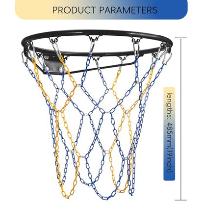 Basketball Net Heavy Duty Replacement,Carbon Steel Chain Basketball net, Anti-Rust Use Indoor Outdoor Standard 12 Loops Hoop - color: Blue/Yellow