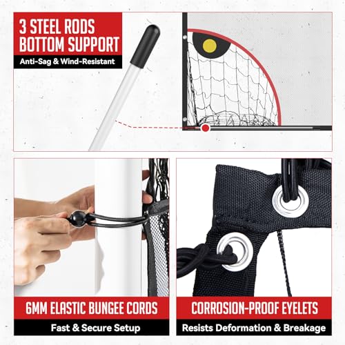 ZEALFEEL Soccer Target Net, 12x6ft Goal Net with 5 Scoring Zones for Practice Shooting & Goal Shots, Anti-Tear Mesh, 3 Steel Rods, Removable Stick-On Markers, Portable Football Training Equipment