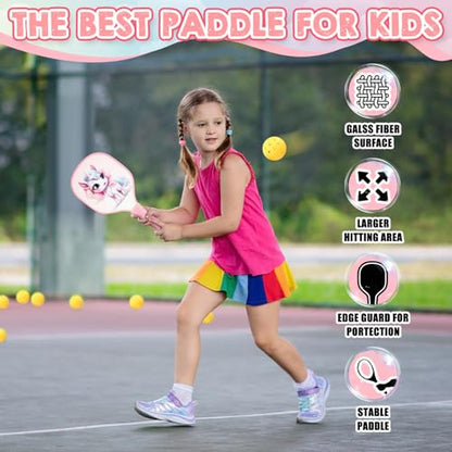 Lunmon Kids Paddle with 2 Cute Ball Small Grip Lightweight Fiberglass Rackets Paddle Set for Christmas Party Gifts Children 4-11 Years Old