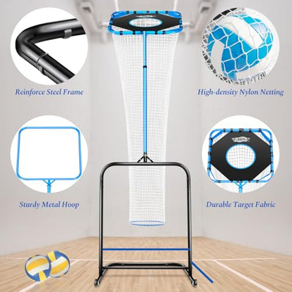 Volleyball Setter Training Net，Height & Angle Adjustable Volley Ball Training Equipment with Steel Frame，Stable Base for Indoor and Outdoor，Volleyball Spike Trainer for Setting,Serving,Spiking