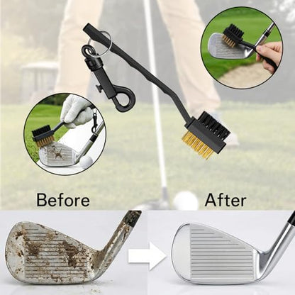 2 Pack Golf Brush and Groove Cleaner Ball Cleaner Club Cleaning Brush with Dual-Sided Nylon Bristles Accessories for Clubs and Balls, Black, Easily Attaches to Golf Bag