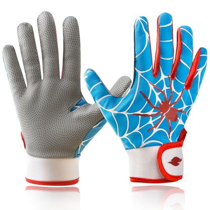 Youth Baseball & Softball Batting Gloves for Kids with Super Grip Fit - color: Spider Blue, size: Youth M/L(6in-6.5in)
