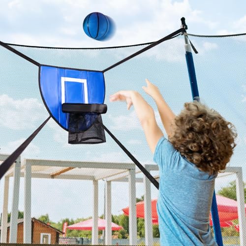 2 Pieces Basketball Hoop Trampoline Basketball Backboard Soft Waterproof Material Breakaway Rim Mini Pump Suitable for Kids Outdoor Exercise Family