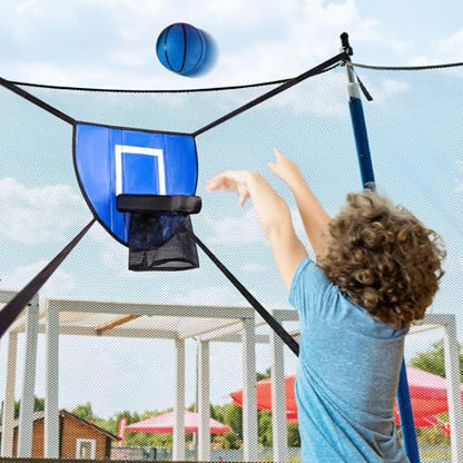2 Pieces Basketball Hoop Trampoline Basketball Backboard Soft Waterproof Material Breakaway Rim Mini Pump Suitable for Kids Outdoor Exercise Family
