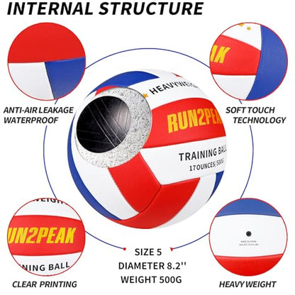 RUN2PEAK Heavy Weight Volleyball Ball Official Size 5 Setter Training Volleyballs PU Practice Volley Balls for Indoor Rebounder Equipment Setters Weighted Volleyball Setting Trainer