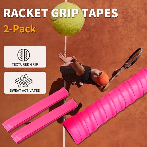 2 Pcs Tennis Racket Grip Tape, Dry Tennis Overgrip Tape, Anti-Slip Absorbent Grip, Racket Overgrip Tape - color: Pink, size: Textured-43.3"x1"x0.03"