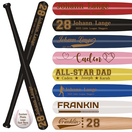 Personalized Mini Baseball Bat 18″Custom Wooden Bat Engraved Name Logo Number Customized Mini Bats for Tee Ball Small Training Baseball Gifts for Teams, Little League, Players,Games - color: Black