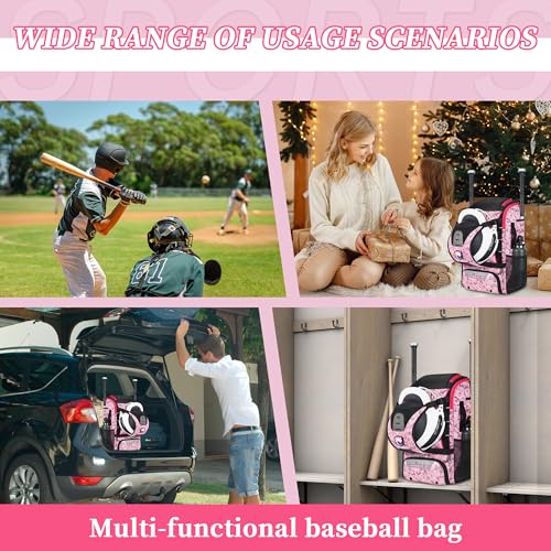 VBK Softball Bag for Girls,Kids Baseball Bag,Baseball Backpack for Boys,Tball Bag,Softball Equipment with Shoes and Ball Compartment - color: Pink