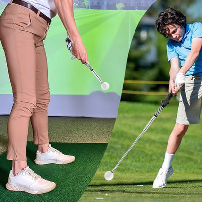 Retractable Golf Swing Trainer, Portable Golf Swing Training Aid for Left-Handed Grip Correction Click Feedback & Arm Connection with Grip Scraper for Indoor Outdoor Practice