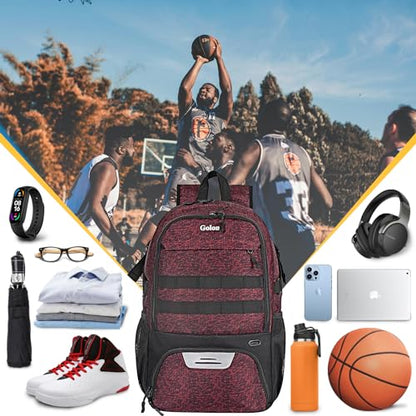 Goloni Basketball Backpack,Large Basketball Bag with Ball Compartment & Shoe Compartment,Sports Bag Fit Volleyball, soccer - color: Red