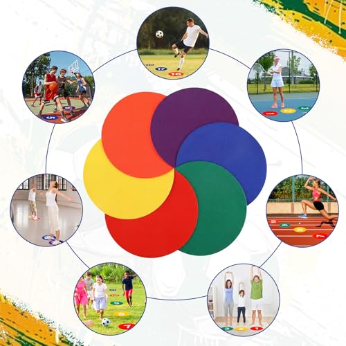 Shappy 24 Pcs Poly Spot Markers with Carry Bag 9 Inches Numbered Floor Dots Anti-Slip Spot Markers Waterproof Flat Field Cones Circles Poly Dots for Agility Drills Basketball Football Training Gym