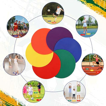 Shappy 24 Pcs Poly Spot Markers with Carry Bag 9 Inches Numbered Floor Dots Anti-Slip Spot Markers Waterproof Flat Field Cones Circles Poly Dots for Agility Drills Basketball Football Training Gym