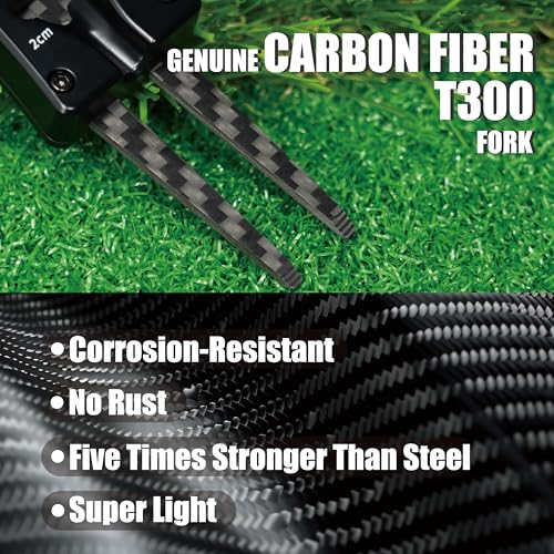 SANDIAN, All-in-1 Value Pak, Adjustable Golf Tee Height Setter with Divot Tool, Genuine Carbon Fiber Made Pitchfork, Super Lightweight, T800 Ball Marker, Hat Clip, Tees, Leather Holster, Zipper Case - color: Matte Black