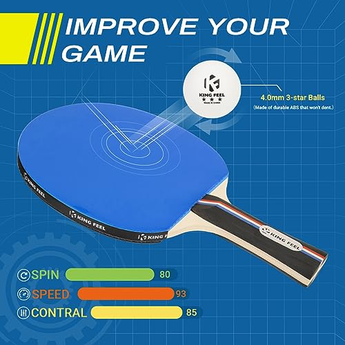 Ping Pong Paddles Set of 4 Premium Table Tennis Rackets 3-Star Ping Pong Balls(8) with Ping Pong Paddle Case Professional Table Tennis Paddles Set for Indoor & Outdoor Games