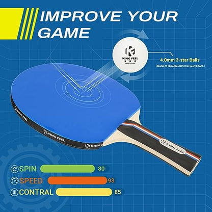Ping Pong Paddles Set of 4 Premium Table Tennis Rackets 3-Star Ping Pong Balls(8) with Ping Pong Paddle Case Professional Table Tennis Paddles Set for Indoor & Outdoor Games