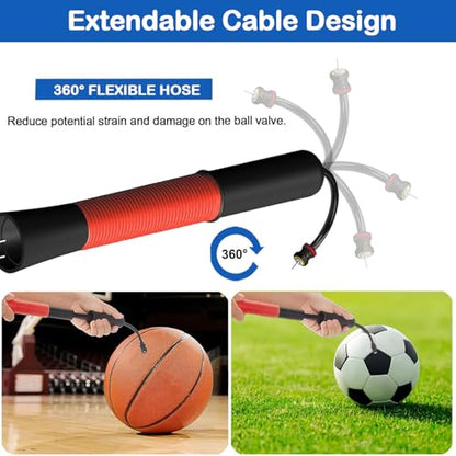 Ball Pump with Needle Storage(Never Lose Pin) Basketball Pump with 5 Needles and Extendable Cable, Soccer Football Pumps, Volleyball Pump Rugby Ball Inflator - Great for All Balls - color: Red