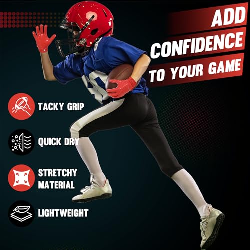 HANDLANDY Youth Football Gloves, Kids Sticky Receiver Gloves,Super Grip Football Glove Best Gift for Boys,Girls - color: Red, size: X-Small-Youth