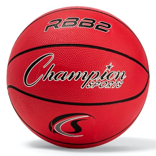 Champion Sports Rubber Basketballs – Durable Indoor & Outdoor Training & Recreational Game Balls, Multiple Sizes & Colors - color: Red, style: Junior (Size 5 - 27.5")