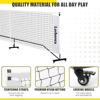 Losbenco Pickleball Net with Wheels Court Lines, Metal Frame & Regulation Size 22FT, 6-in-1 Adjustable Portable Net for Playing Pickleball, Tennis, Volleyball & Soccer Backyard Games
