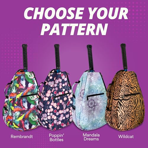 Womens Tennis Backpack - Taboo Fashions Ladies Tennis Bag Holds Two Racquets, Padded Straps and Side Carry Handle - color: Brown, Black, Animal Print