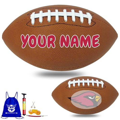 Personalized Customized Football - Official Size 9 Leather Footballs with Team Logo + Your Name - Football Fans Gift - color: Arizona Cardinals