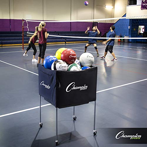 Champion Sports Volleyball Cart & Equipment Storage, Durable Aluminum Frame for High Volume Practices & Training Sessions, 24 to 40 Ball Storage Sizes