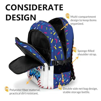 Kids Baseball Backpack Baseball Drip Bookbag, Cool 17 Inch Schoolbag for Elementary High Middle College Students - color: Navy Blue