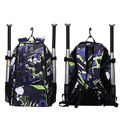 Sports Baseball&Softball Bat Bag For Youth｜Adults, Baseball Equipment Backpack Bag with Shoe Compartment,Fence Hook,Holds Bat, Helmet, Glove - color: Dark Blue