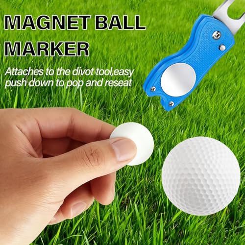 Golf Divot Repair Tool, All Metal Foldable Divot Tool with Pop-up Button & Magnetic Ball Marker, Mini Divot Repair Tool, Best Choice for Professional Golfers