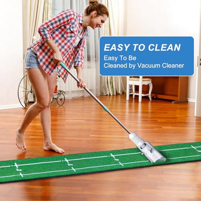 Golf Putting Mat Indoor & Outdoor Professional Golf Practice Putting Green Mat with Distance Marker Anti Slip Backing Golf Training Accessories Portable Matt - style: P01-Dark Green