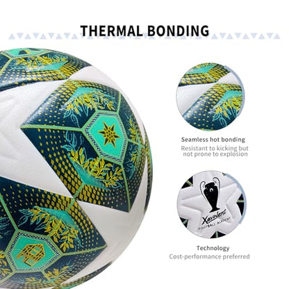 Professional Soccer Ball Size 5, Thermal Bonded Waterproof PU Match-Quality Training Ball with Pump - color: Green, size: size 5