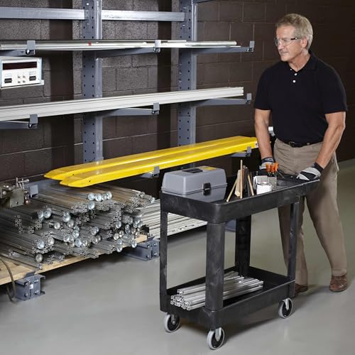 Rubbermaid Commercial Products 2-Shelf Utility/Service Cart, Small, Lipped Shelves, Storage Handle, 500 lbs. Capacity, for Warehouse/Garage/Cleaning/Manufacturing - size: Small