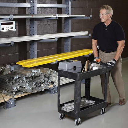 Rubbermaid Commercial Products 2-Shelf Utility/Service Cart, Small, Lipped Shelves, Storage Handle, 500 lbs. Capacity, for Warehouse/Garage/Cleaning/Manufacturing - size: Small