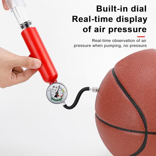 Ball Pump with Pressure Gauge, Dual Action Air Pump for Balls with Needle and Extension Hose, Hand Pump Air Inflation for Basketball, Soccer Ball, Football, Volleyball, Rugby - color: Black