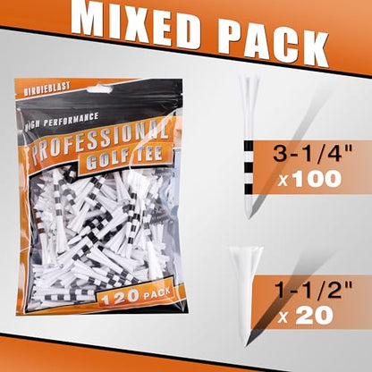 Professional 3-1/4” Golf Tees Reduces Friction & Side Spin - Choose 72 Pack,150 Pack or 200 Pack - color: 120 Pack 3-1/4" with 1-1/2" Mixed Size