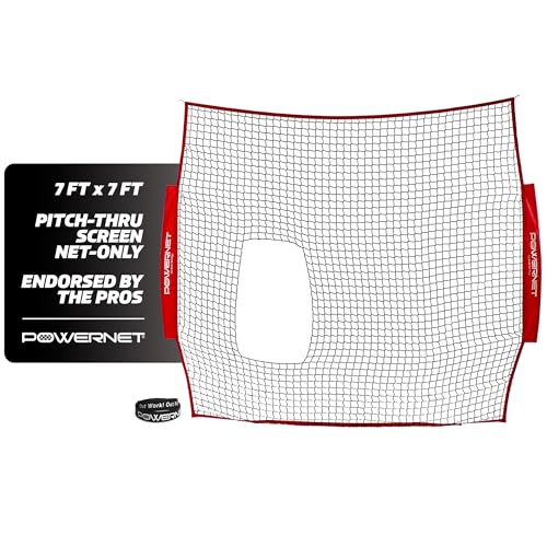 PowerNet 7x7 FT Pitch-Thru Protection Pitching Screen for Softball, 49 Sq Ft Barrier Net Only or Net + Frame, Portable Pitching & Batting Practice Net, Open Area in Net for Ball to Pass Through - style: Replacement Net