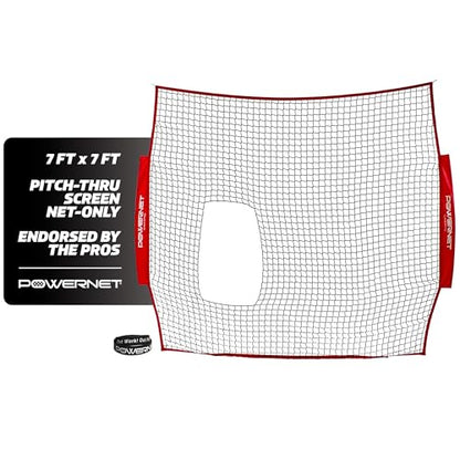PowerNet 7x7 FT Pitch-Thru Protection Pitching Screen for Softball, 49 Sq Ft Barrier Net Only or Net + Frame, Portable Pitching & Batting Practice Net, Open Area in Net for Ball to Pass Through - style: Replacement Net