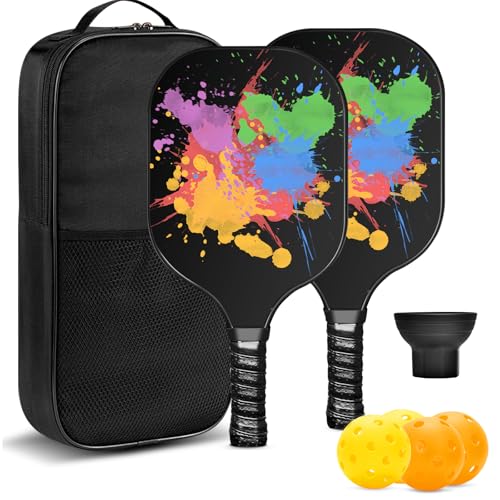 Pickle Ball Set Pickleball Paddles Set of 2 Carbon Fiber Pickleball Paddle Includes 4 Balls, 2 Ball Pickers, 1 Ball Bag Best Gifts for Junior and Professional Pickleball Equipment - color: Colorful