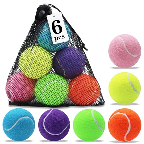 Magicorange Tennis Balls, Practice Training Balls for Beginners, Playing Ball for Dogs with Mesh Bag - color: Multicolor, size: 6 Pack