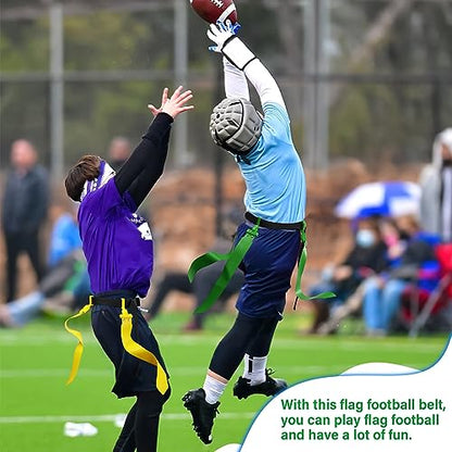 Hungdao 10/12 Players Flag Football Belts and Flags Adjustable Football Belts for Kids Teens Adults Team Training Sport Event - color: Yellow, Green