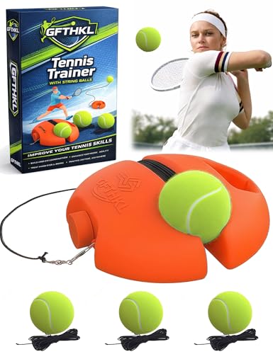 Tennis Trainer Rebound Ball with 3 Balls - Upgraded Shock Absorbing Solo Tennis Practice Equipment for Adults Beginners - Portable Self Training Tool for Backhand Forehand and Serve - color: Orange