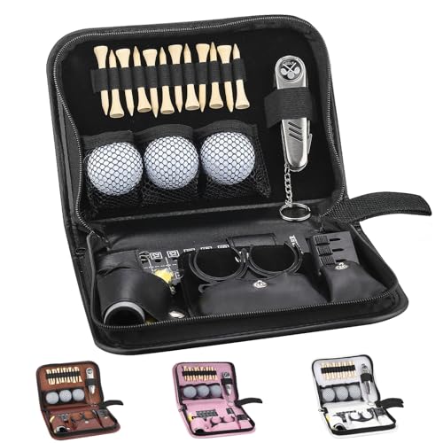 Golf Gifts for Men and Women,Golf Accessories Set with Hi-End Case,Golf Balls,Golf Tees,Golf Multifunctional Divot Tool,Rangefinder Golf Brush,Golf Scorer，Golf Ball Clamp - color: black