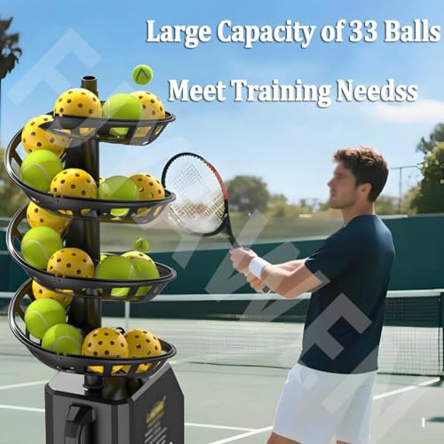 Remote Control Tennis Ball Machine, Portable Tennis Ball Tosser with Triangular Base, 33 Ball, for Self-Play Ball Launcher Beginners, Kids, Coaches, Home-Court